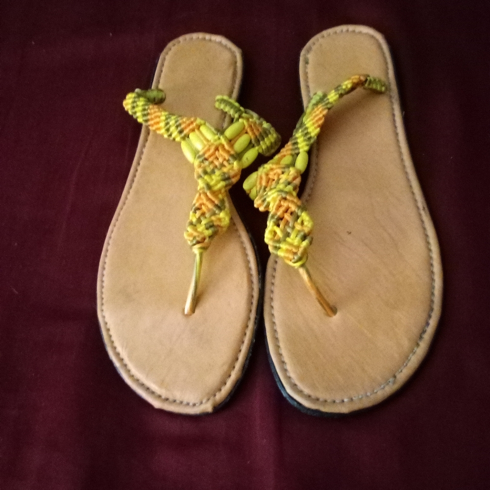 Handcrafted Yellow and Green Sandals